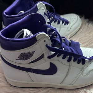 Jordan High-Top Sneakers in White and Purple